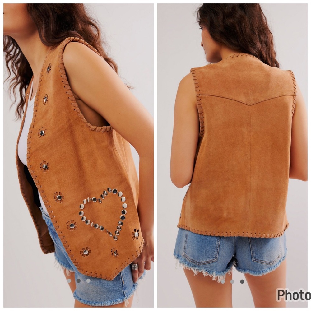 Free People Understated‎ Leather Western Rachel Love Vest Suede Leather Heart S
